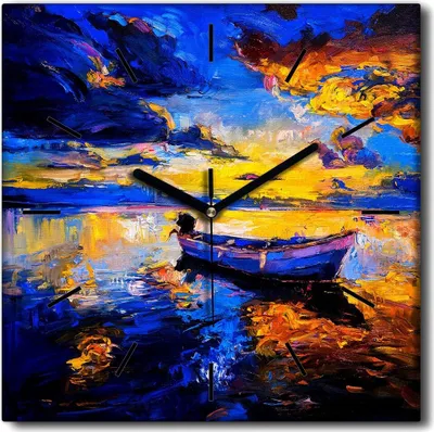 Produktbild von Coloray Uhr auf Leinwand 30x30 cm Wand Uhr Dekoration Wohnzimmer Segeltuch schwarze Hände -Wasserbootlandschaft.