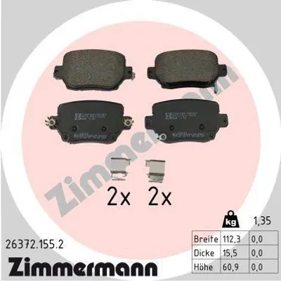 Produktbild von ZIMMERMANN Bremsbeläge Satz Hinten Bremsklötze für TESLA Model Y (5YJY) 26372.155.2