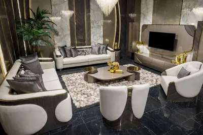 Image de Ensemble de salon raffiné : 2 canapés 4 places, 2 fauteuils de luxe et un meuble TV