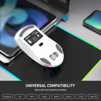 Obrázok produktu pre HXSJ T26 – bezdrôtová herná myš s duálnym režimom 2,4 GHz a Bluetooth 5.1, nabíjateľná, s nastaviteľným rozlíšením 4800 DPI, podsvietením RGB a batériou s dlhou výdržou pre počítače a notebooky