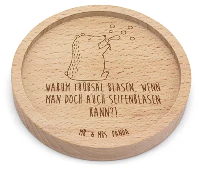 Produktbild von Mr. & Mrs. Panda Holzuntersetzer Bär Seifenblasen - Transparent - Geschenk, Teddy, Coaster, Tischuntersetzer, Bierdeckel, Lustig Sein Glücklich Traurig Happy