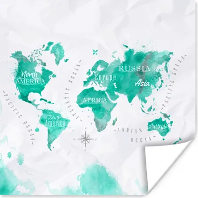 Produktbild von MuchoWow® Poster Aquarell - Weltkarte - Türkis 100x100 cm - Babyzimmer