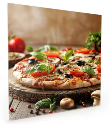 Produktbild von Küchenrückwand Spritzschutz Glas mit Motiv Pizza im Holzofen 40 x 40 cm