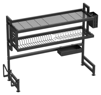 Obrázek produktu pro Regál na nádobí do kuchyně, dvoupatrový design, multifunkční úložný prostor, černá barva