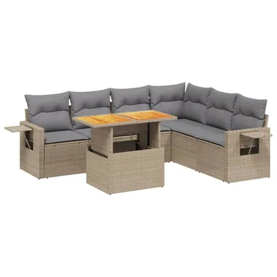 Produktbild von 7-tlg. Garten-Sofagarnitur mit Kissen Beige Poly Rattan
