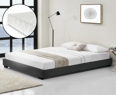 Produktbild von Kunstlederbett mit Kaltschaum-Matratze und Lattenrost 140x200 cm Polsterbett aus Kunstleder mit Matratze  Standard 100 Jugendbett Kunstleder in Schwarz Corium