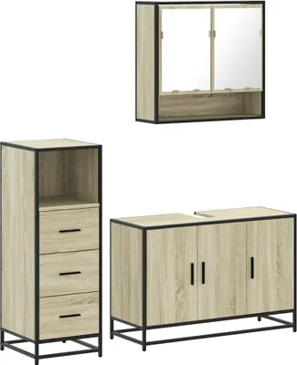 Produktbild von vidaXL 3-tlg. Badmöbel-Set Sonoma-Eiche Holzwerkstoff