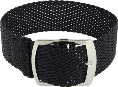 Produktbild von Uhrenarmband Perlon Durchzugsband Textilband 28691, Farbe:schwarz, Stegbreite:18mm, Schließe:Silbern