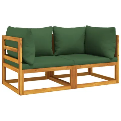 Produktbild von vidaXL Modular-Ecksofas 2 Stk. mit Grünen Kissen Massivholz Akazie