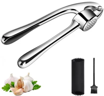 Obrázok produktu pre Ibenzoa® Lis na cesnak zo zinkovej zliatiny s oddeľovačom šupiek a čistiacej kefky – lisuje viacero strúčikov bez lúpania, ergonomický dizajn, vhodný do umývačky
