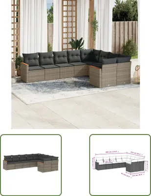 Produktbild von The Living Store 9-tlg. Garten-Sofagarnitur mit Kissen Grau Poly Rattan