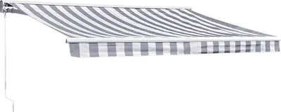 Image de Store banne SAULE 3,5 × 3m avec semi-coffre - Toile rayée blanche/grise et structure blanche