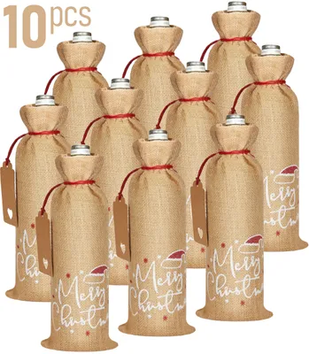 Produktbild von BRUBAKER Weinbeutel für Weihnachten - Merry Christmas - 36 cm x 17 cm Jutesack - Sack für Wein, Sekt - Frohe Weihnachten Flaschenbeutel, 10 Stück