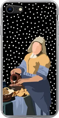 Produktbild von MuchoWow® Handyhülle Schutzhülle Hülle für Telefoonhoesje iPhone 7 Alte Meister - Milchmädchen - Polka dots - Schwarz Silikon Softcase Handy Hülle - Kartenhalter