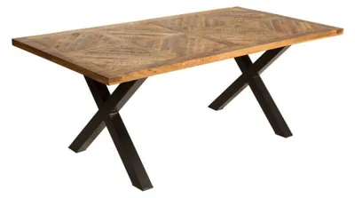 Image de Table de salle à manger ZAREL 160 cm – Plateau en bois massif de manguier et métal noir