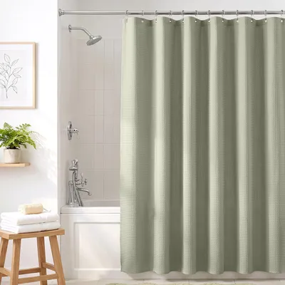 Produktbild von Textil Duschvorhang Wannenvorhang wasserabweisend Waffelstoff inkl. 12 Ringe 180x200cm Grün