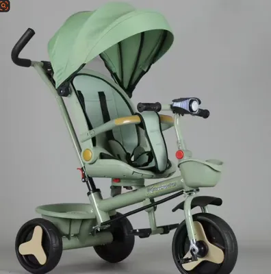 Produktbild von 4in1 Dreirad Kinderdreirad mit Verstellbarer Sitz und Schubstange,Buggy Fahrrad Kinderwagen mit Musik und Nachtlicht,Korb für 1-5 Jahre (Grün)