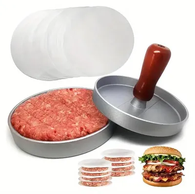 Burgerpresse mit 100 Wachspapieren, 11,8 cm, rot