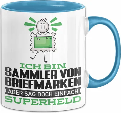 Produktbild von SammlervonBriefmarken Geschenk Tasse Ich Bin SammlervonBriefmarken Aber Sag Doch Einfach Superheld Lustige Geschenkdiee für SammlervonBriefmarken Kaffee-Becher (Blau)