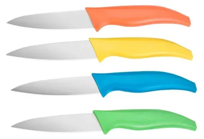 Zdjęcie produktu dla Zestaw 4 noży: nóż do warzyw, nóż do owoców, obieraczka, uniwersalny nóż, 10 cm, wielokolorowy