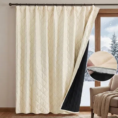 Produktbild von Extra Breite Thermovorhang Blickdicht Kälteschutz Raumteiler Gesteppt Thermo Vorhänge Gardinen, B254xH244cm, Beige