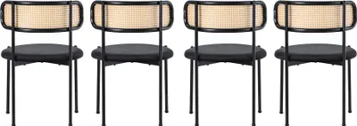 Image de Chaise de salle à manger en velours Sweiko,lot de 4, chaise de loisir moderne et simple avec quatre pieds de support en métal, chaise de loisir en rotin, chaise de salon et de chambre, noir