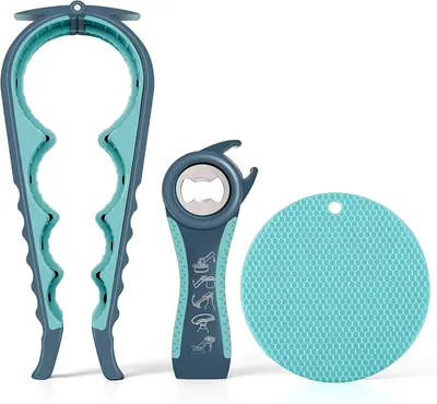 5-in-1 Flaschenöffner für Senioren, Dosen- und Glasöffner, blau/grau