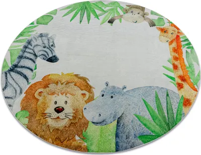 Produktbild von BAMBINO 54090 rund Waschteppich Tiere, Afrika für Kinder Anti-Rutsch - weiß / grün Mehrfarben rund 160 cm