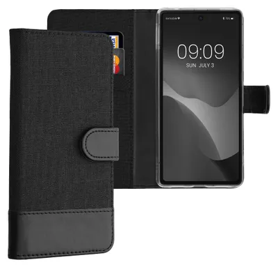 Produktbild von kwmobile Wallet Case kompatibel mit Google Pixel 7a - Hülle mit Ständer - Handyhülle Kartenfächer Anthrazit Schwarz