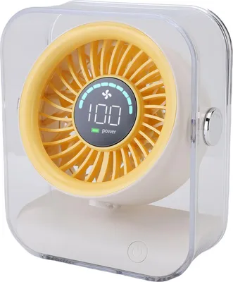 Image de Ventilateur de bureau transparent, affichage numérique LED, table rechargeable par USB, batterie 3000 mAh, pour bureau à domicile, beige
