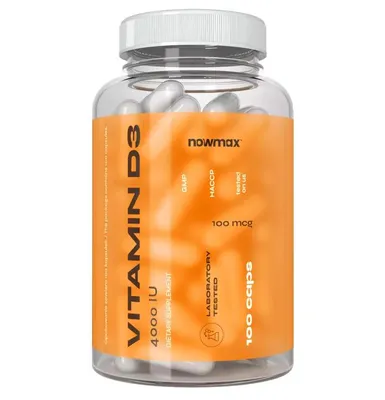 Produktbild von nowmax® Vitamin D3 100 µg 4000 IU 100 Kapseln – Vitamin D Nahrungsergänzung