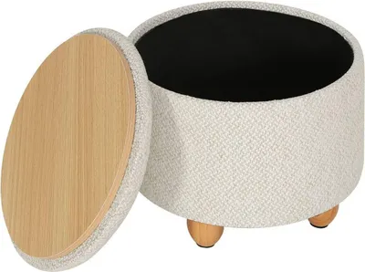 Produktbild von WOLTU Sitzhocker mit Stauraum gepolsterter Fußhocker mit Massivholzbeine Leinenbezug, Cremeweiß