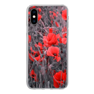 Produktbild von MuchoWow® Handyhülle Schutzhülle Hülle für iPhone X Rote Mohnblumen in einem Schwarz-Weiß-Bild Silikon Softcase Handy Hülle - Handyhülle