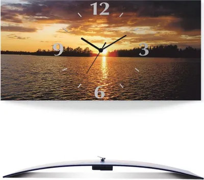 Produktbild von ARTland Wanduhr, gebogen Funkuhr - schwarzer Zeiger Sonnenuntergang am See Größe: 60x30 cm