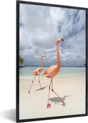 Produktbild von MuchoWow® MuchoWow® Gerahmtes Poster Zwei Flamingos auf einer Insel in Aruba 40x60 cm - Poster mit zchwarzem Bilderrahmen - Papierdruck - Wandbilder