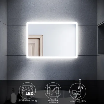 Zdjęcie produktu dla SONNI LED podświetlane lustro łazienkowe 60 x 40 cm lustro ścienne Chłodne białe światło włącznik ścienny IP44 lustro łazienkowe