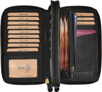 Produktbild von Benthill Geldbörse XXL Echt Leder RFID - Großes Portemonnaie mit Handyfach - Reisebrieftasche - Damen & Herren Dokumententasche
