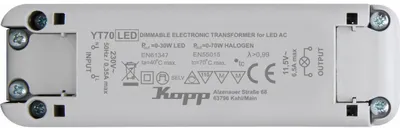 Produktbild von Kopp 202570095, Elektronischer Beleuchtungstransformator, Weiß, 70 W, 230 V, 11.5 V, 50 Hz