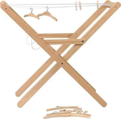 Produktbild von Egmont Toys Puppenwäscheständer Holzspielzeug mit Klammern und Kleiderbügeln 60x32x52 cm