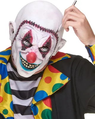 Obrázek produktu pro Hororová maska klauna s našitým obličejem Evil clown latexová maska bílé barvy -