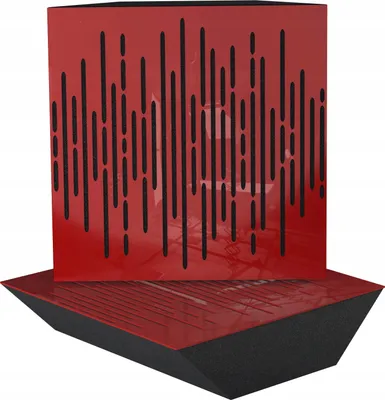 Produktbild von 4er-Set Eck-Akustik-Bassfalle für Aufnahmestudio |WAVE 50x50x10cm | Absorption und Diffusion | Farbe: Rot glänzender Kunststoff
