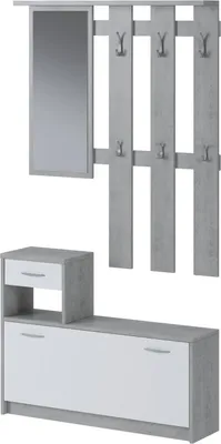 Produktbild von Eingangsmöbel mit Spiegel, Eingang für Flur mit Schuhregal, Taschenleerer für kleine Wohnungen, cm 100x25h180, Weiß und Zementfarbe