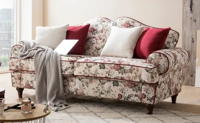 Produktbild von Sofa 3-Sitzer "Elita" in creme Landhaus Blumen Design Couch 200 cm