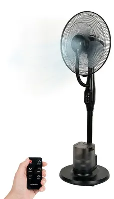 Productafbeelding van Standaardventilator met vernevelaar, stil, 3 snelheden, timer, wielen, afstandsbediening, InnovaGoods