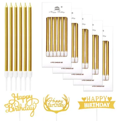 24 goldene Tortenkerzen, schlank, für Geburtstag & Hochzeit
