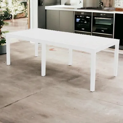 Immagine prodotto di Tavolo in resina da esterno giardino estensibile allungabile effetto doghe bianco Indo