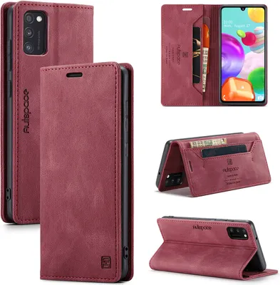 Produktbild von Samsung Galaxy A41 Brieftasche Hülle, Retro Kunstledertasche Stand Schutzhülle für Samsung Galaxy A41 Rot