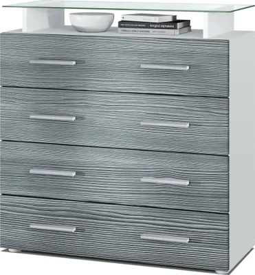 Produktbild von Vladon Sideboard Pavos V2, Kommode mit 4 Schubladen und Glasablage, Weiß matt/Avola-Anthrazit (76 x 81 x 35 cm)