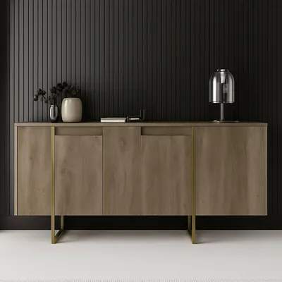 Image de Arta - Buffet, 160x35x80h cm Noyer Marron, 4 Étagères