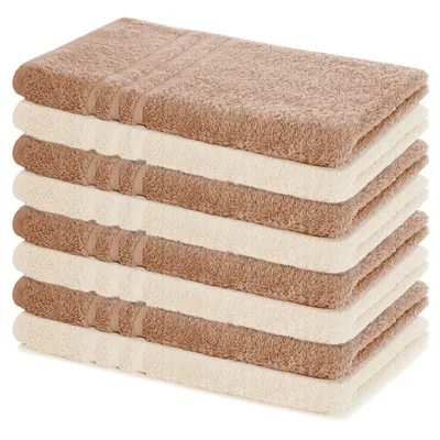 Zdjęcie produktu dla Zestaw 8 ręczników Lavea® 50 x 100 cm, Elena, 100% bawełna, ręcznik frotte, ręcznik sportowy, można prać w temperaturze 60°C, zestaw ręczników, Cappuccino & Creme